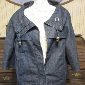 Khakis Brand Blue Denim Short Relaxed Fit Jacket w/Back Band & 3/4 Sleeves Sz. M